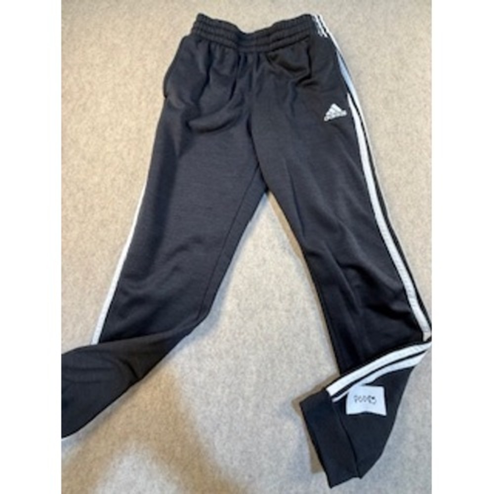 Adidas Youth Boys Large L 14/16 Gray Heather Fleece Track Pants Joggers Striped